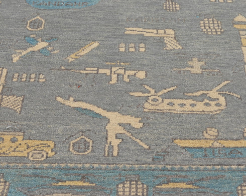 3x5 Gray Kuba Afghan Hand Knotted Wool Area Rug